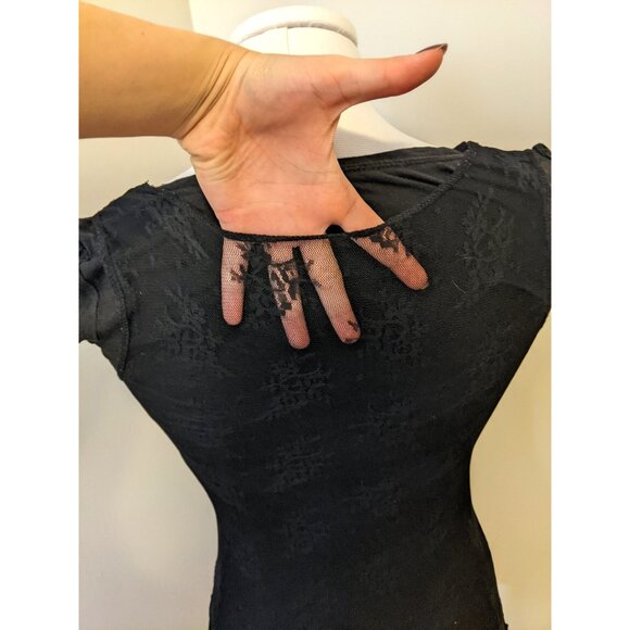 Vintage Y2K Black Lace Layered T-Shirt Cap Sleeve Whimsigoth Fairy Grunge XS - Picture 8 of 10
